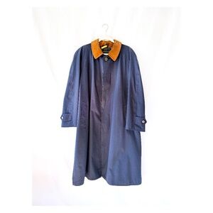 Vintage Mens Burberry Trench Coat Dark Blue Raincoat Large